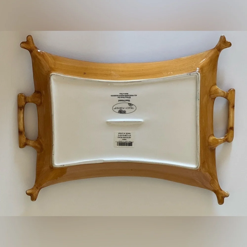 Tracy Porter Artesian Road Hand Painted “Bamboo” Trim Handle Fine China Tray